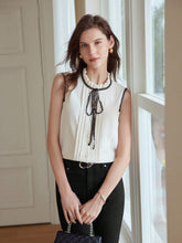 MOTF PREMIUM CONTRAST LACE TRIM TIE NECK FRILL MOCK NECK FOLD PLEATED BLOUSE